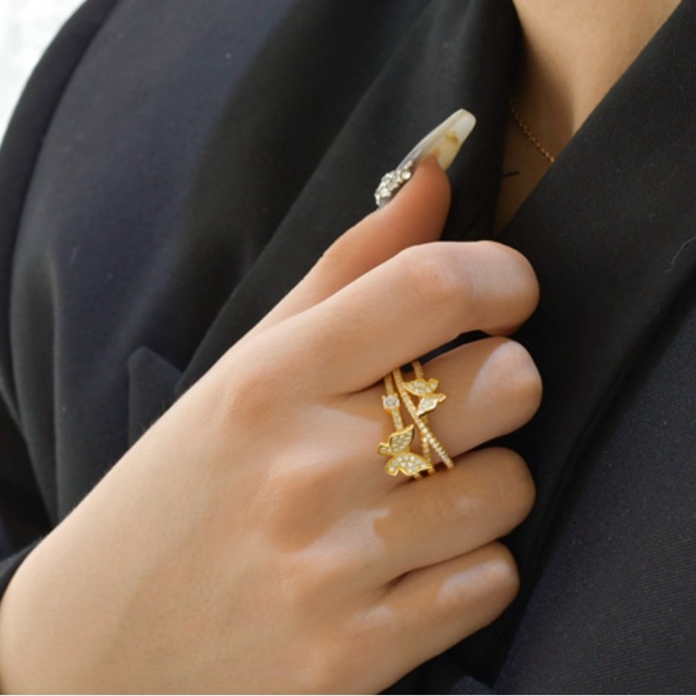 18K GOLD PLATING OVER SOLID STERLING SILVER 925 BUTTERFLY RING